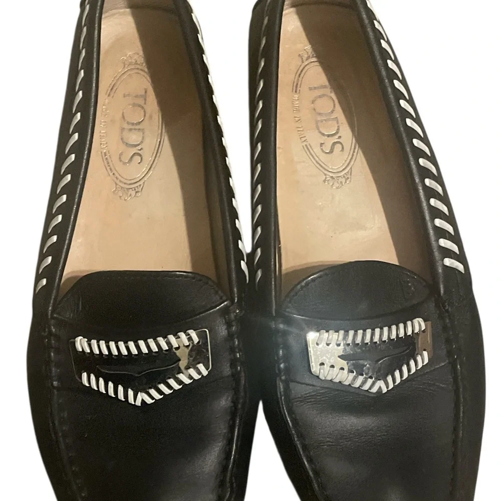 TODS Black and White Women's Loafers - Picture 2 of 7